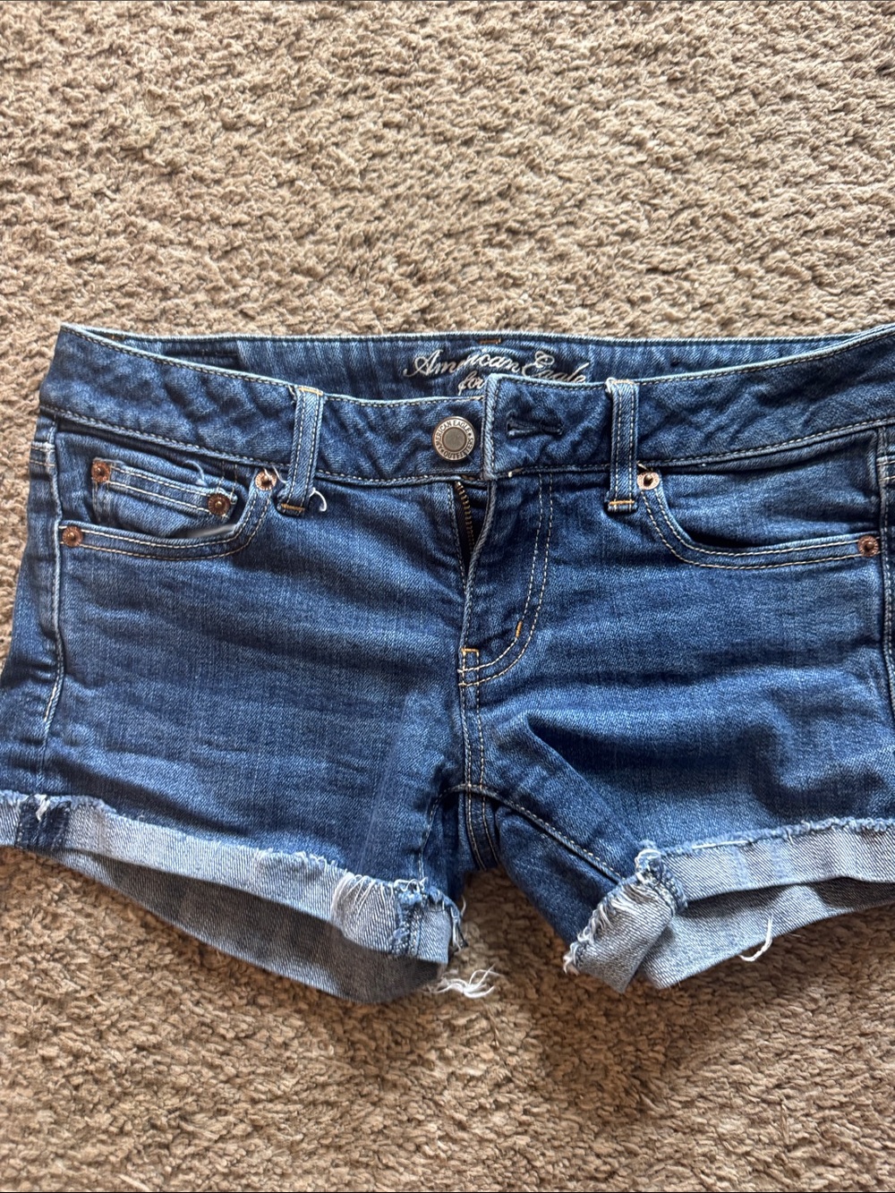 American Eagle Outfitters Dark Blue Denim Rolled Cutoff Shorts